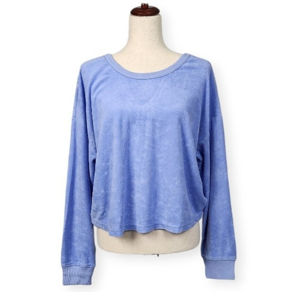 Aerie Cinched Terry Cloth Sweatshirt Relaxed V-back Blue Women's Size Medium New
